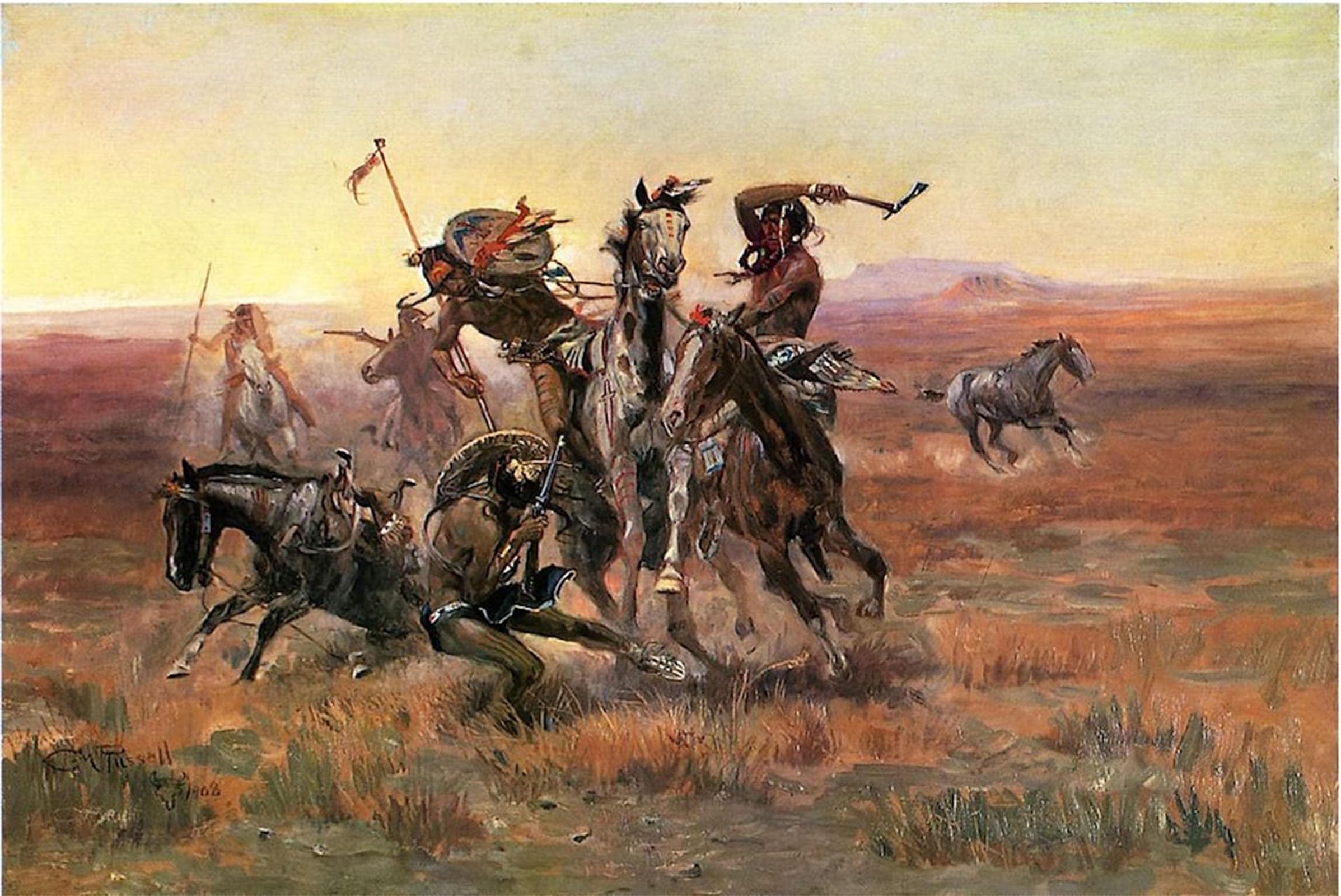 SERENDIPITP Retro Picture Poster Wall Art Pictures Painting When Blackfeet and Sioux Meet Charles Russell Wall Art Canvas Print for Wall Decor 60x90cm