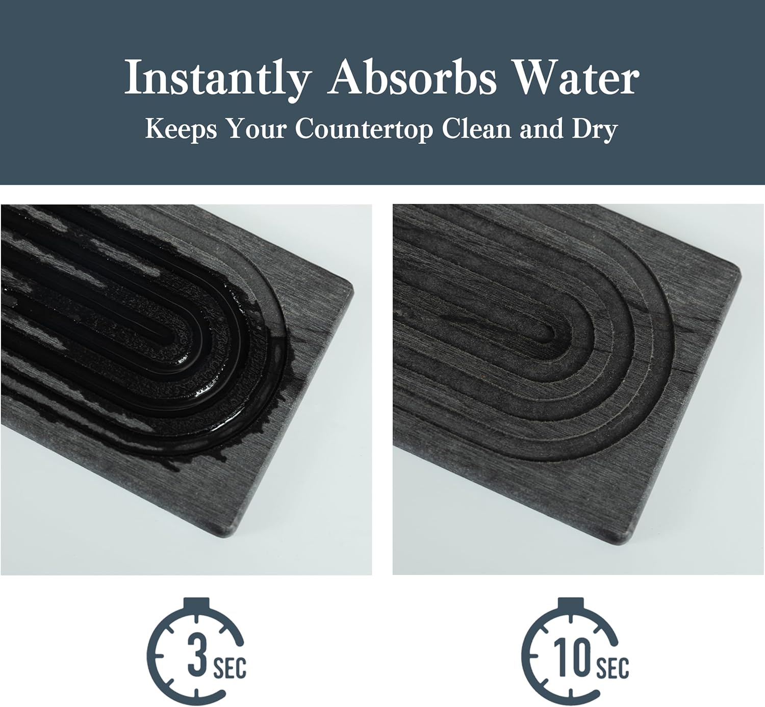 Stone Faucet Mat for Kitchen Sink, Quick Drying Mats, Water Absorbing Guard & Sink Protectors, Diatomite Bathroom Counter Tray, Kitchen Decor Home Accessories - Marble Dark Grey, 23.6''x4''