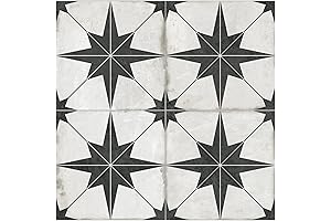Peel and Stick Backsplash Tile Encaustic Black Star Pattern