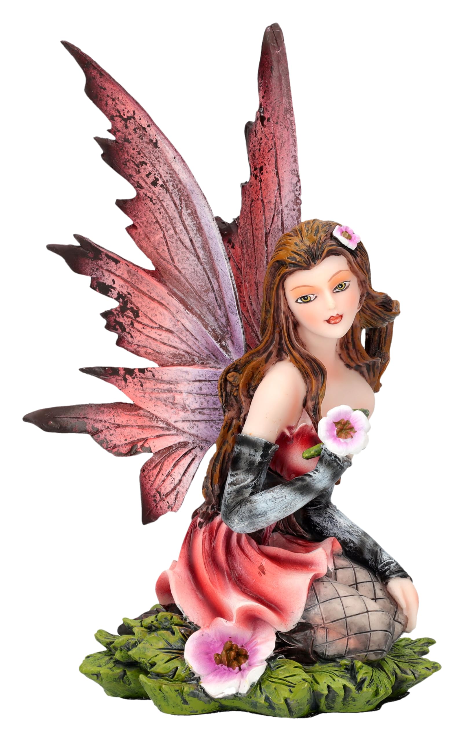 Elfen Figur Noandra mit Blumen 15,5 cm | Fee Statue Fantasy Deko rosa pink