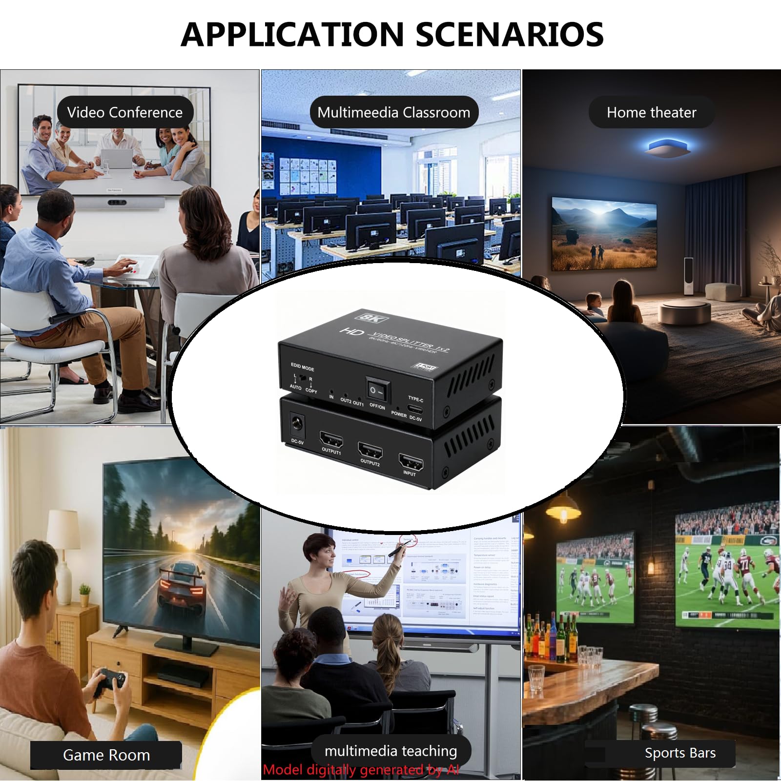 Splitter HDMI 8K 1 in 2 Out, 4K @ 120Hz 1x2 hdmi 2.1 Splitter per doppio monitor (non estendibile) Supporto 8K @60Hz, 4:4:4,48 Gbps, EDID, Auto Down Scaler, HDCP 2.3, VRR, HDR10+ per PS5, laptop, HDTV