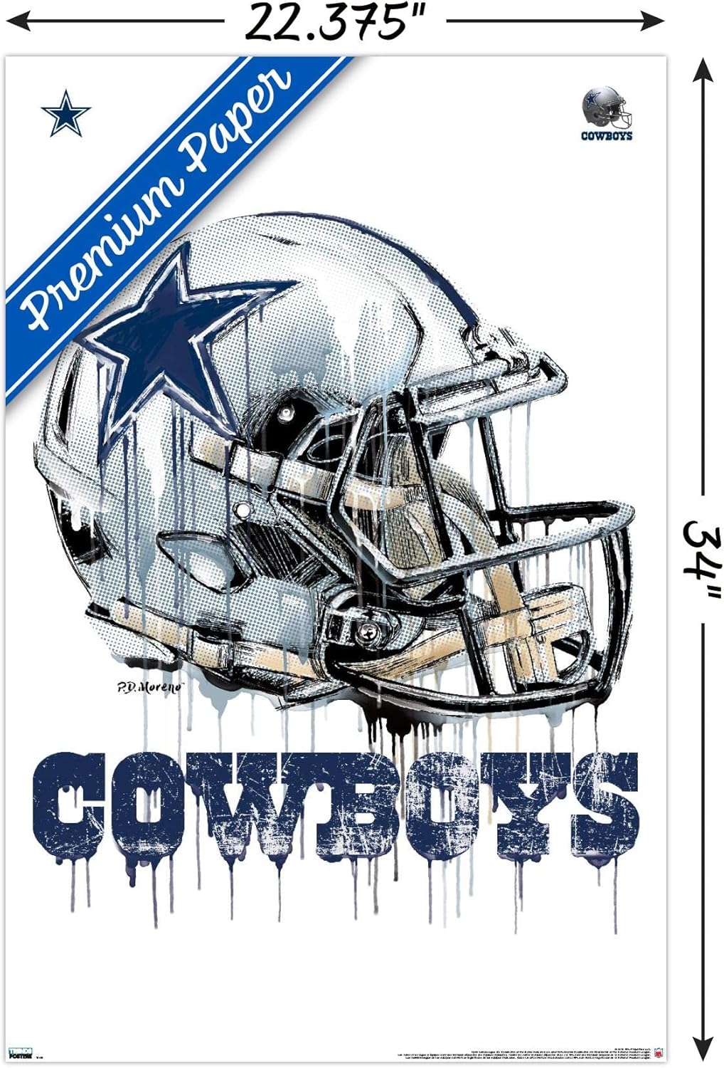 Trends International NFL Dallas Cowboys - Drip Helmet 20 Wall Poster, 22.375" x 34", Premium Poster & Mount Bundle