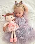 LeyaDoll Soft Baby Doll Toys (16''), My First Baby Rag Doll for 1 Year-Old Girl Birthday Gift, Leya Doll Christmas Plush Toys Gift for Toddler Kids Infants -Cherry Girl