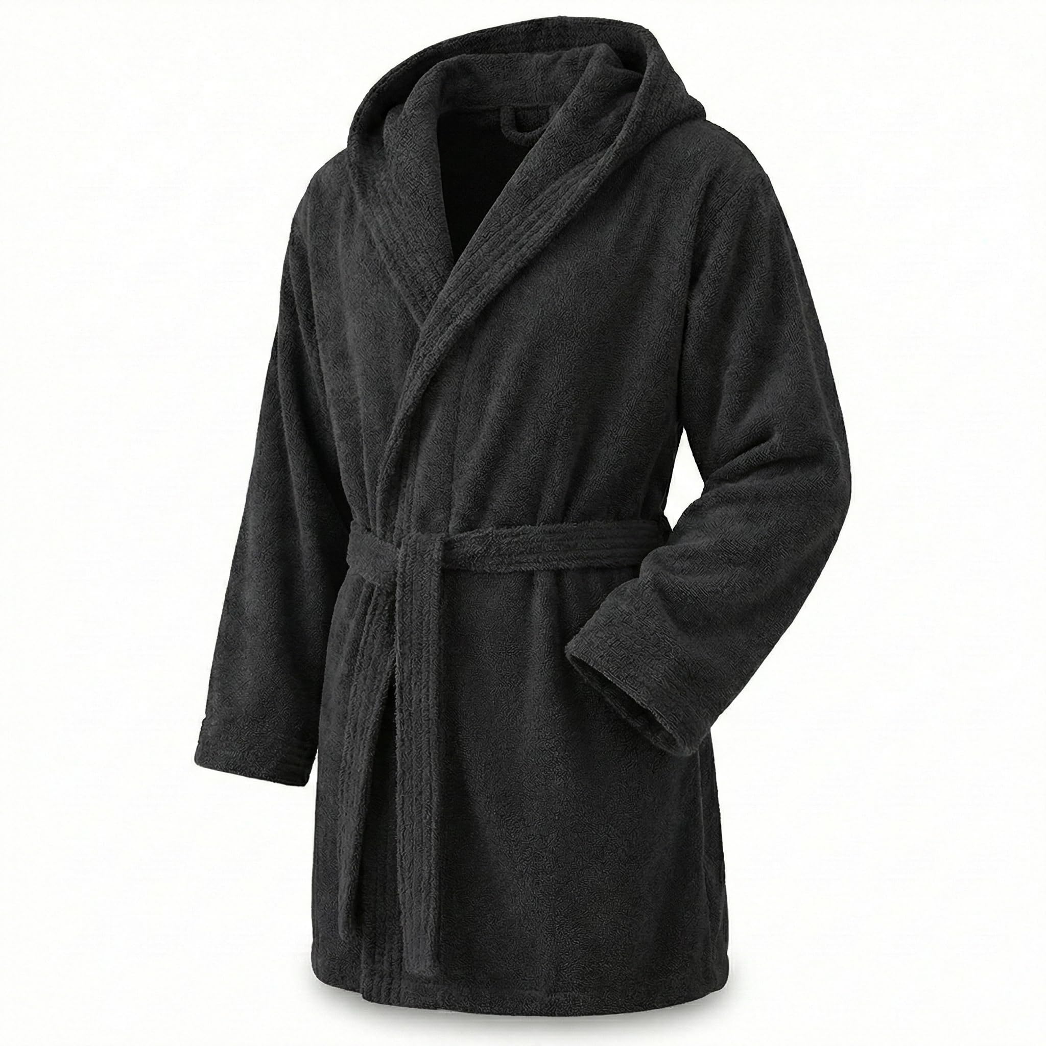 Top Towel - Elegancki - Szlafrok damski i męski 100% bawełna, 500 g/m² - Opcja z kapturem lub bez kaptura - Miękki i chłonny do prysznica, spa i basenu, Czarny (Black), XL