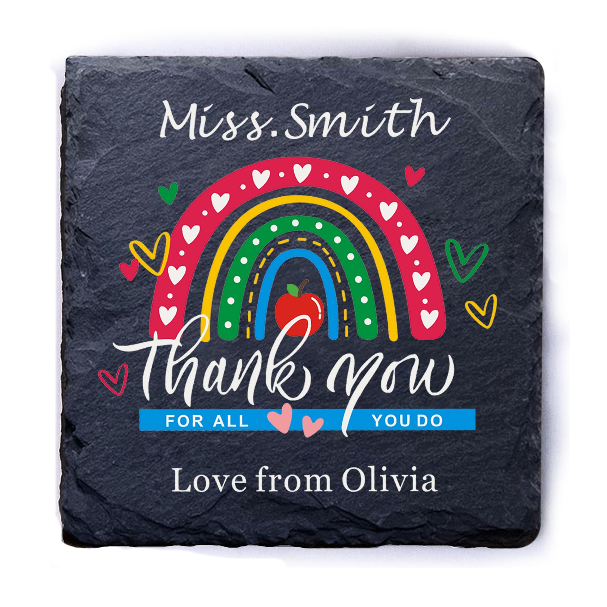 Personalised Thank You Teacher Gift, Custom Slate Coasters, Thank You Coaster Best Teacher Gifts for Women Men Teaching Assistant End of Term Gifts(Design 7)