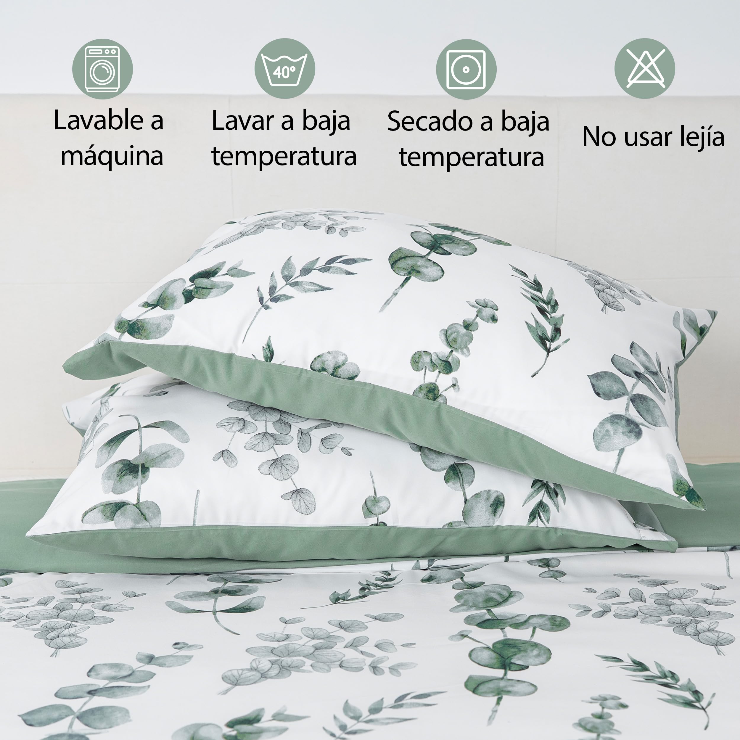 Etrexonline Juego de Funda Nórdica 3 Piezas Cama 150 Microfibra Suave Transpirable - 1 Funda Edredón 220x240 cm y 2 Fundas de Almohada 50x75 cm (Eucalipto) — view 7
