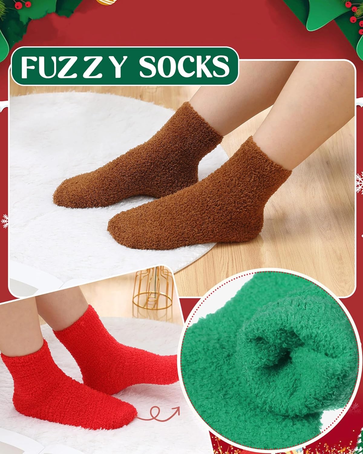 Taiyin 50 Pairs Bulk Christmas Fuzzy Socks Women Men Fluffy Winter Warm Slipper Socks Plush Cute Cozy Winter Soft Stocking Stuffers - Image 6
