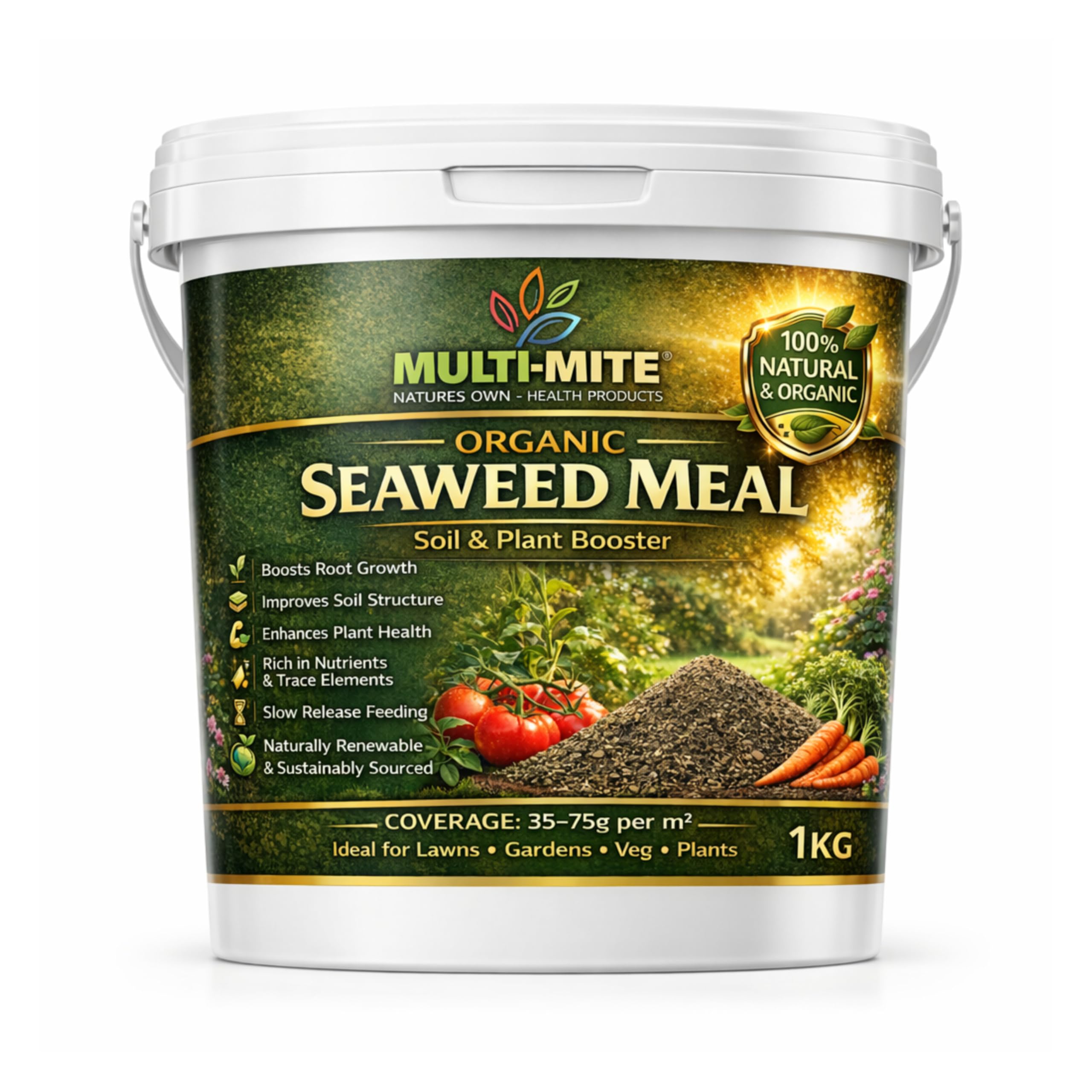 Multi-Mite 1KG Organic Seaweed Meal Fertiliser – Natural Plant Food & Soil Conditioner for Lawns, Gardens & Vegetables – Slow Release, Improves Soil Health & Root Growth (1KG)