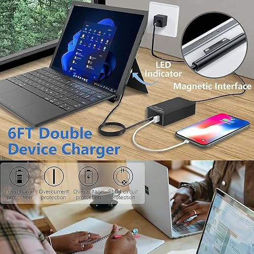 Miniatura 7 de Surface - Cargador Pro para laptop de 65 W, 44 W, 36 W, 24 W, compatible con Microsoft Surface Pro 3/4/5/6/7/8/9/X Laptop 1/2/3/4 Go 1/2/3 Book