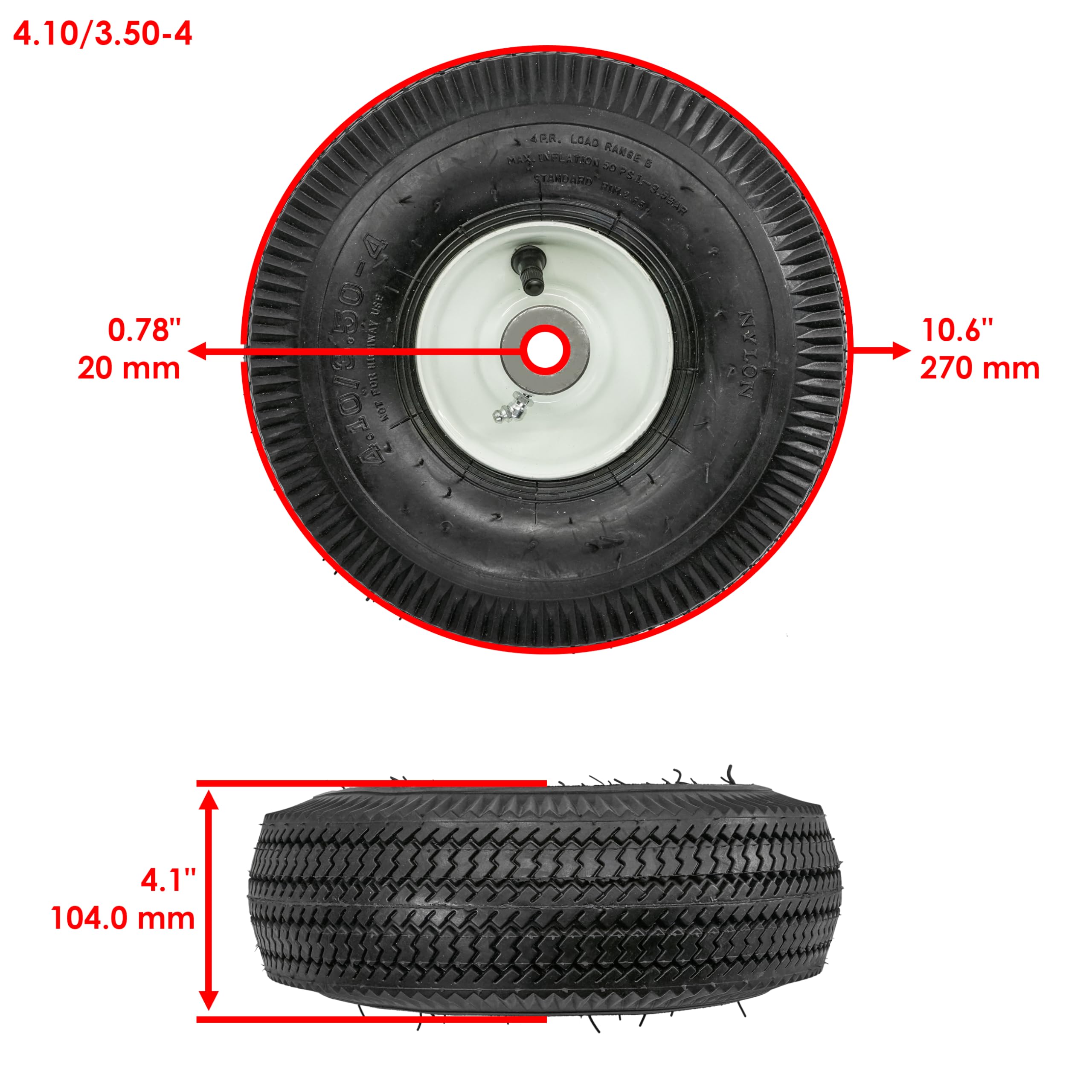 Ｋ 4.10/3.50-4 Tire 13337 ROTARY WHEEL And Tire Assembly
