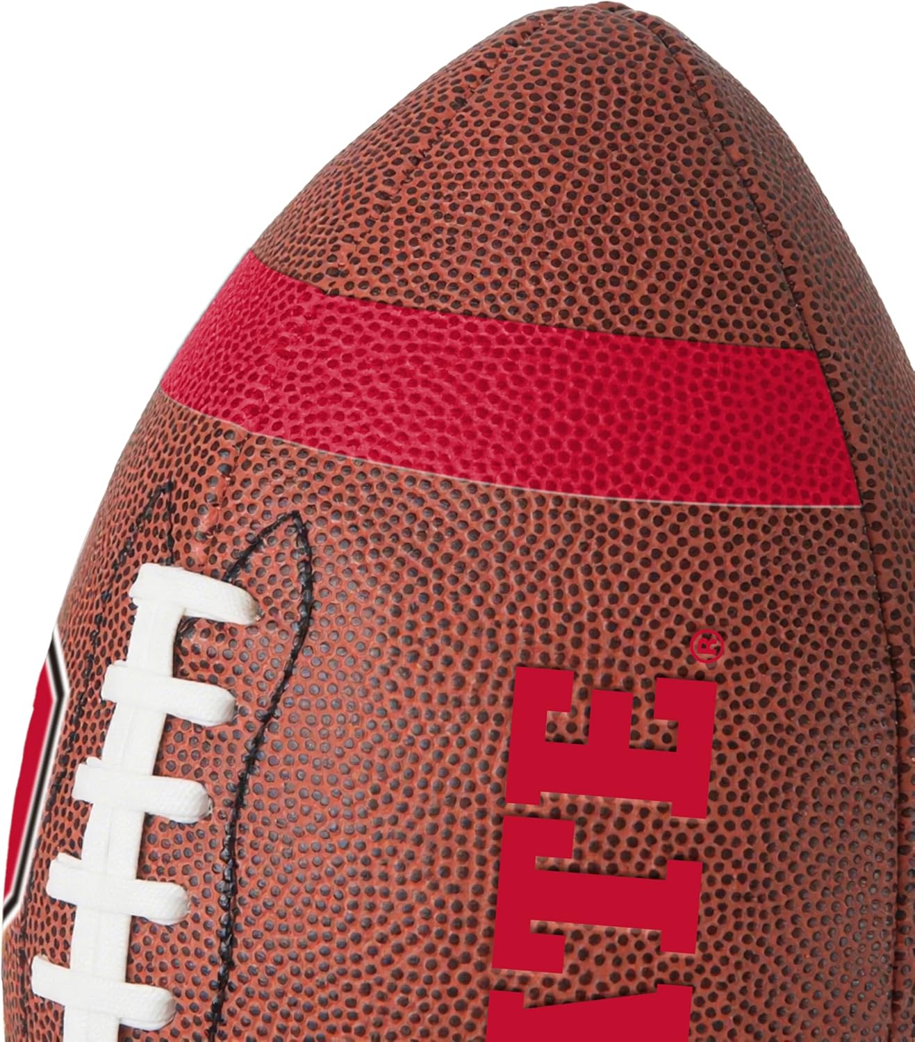 Logo Brands NCAA North Carolina State Wolfpack Full-Size Compsite Football – Team Color Stripe Design | Durable Composite Leather with Grip Laces | Great for Tailgates