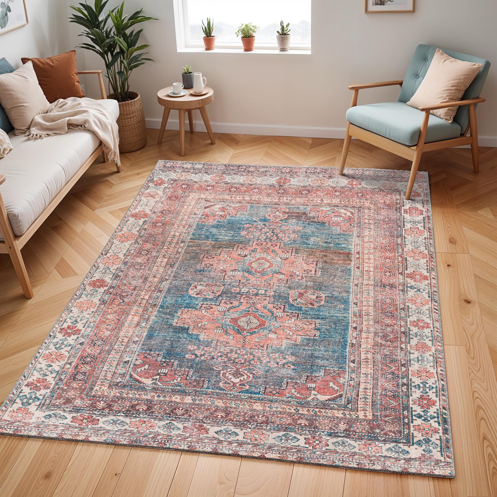 Livabliss ATHENA Machine Washable Boho Coral Area Rug - Pink - 120 x 170 cm