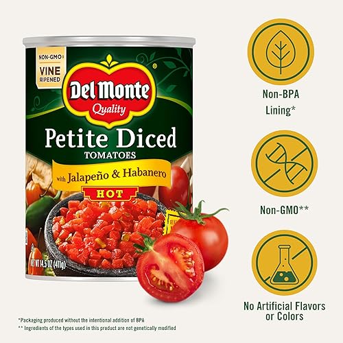 Miniatura 2 de Del Monte Petite Tomates calientes enlatados en cubitos con jalapeño y habanero, 14.5 onzas (paquete de 12)