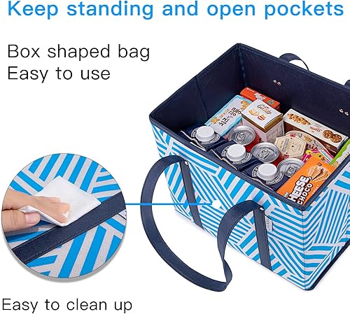 Miniatura 6 de Bolsas de comestibles reutilizables, caja de compras resistente, plegable, ahorra espacio, bolsa de mano con asas largas, 3 unidades