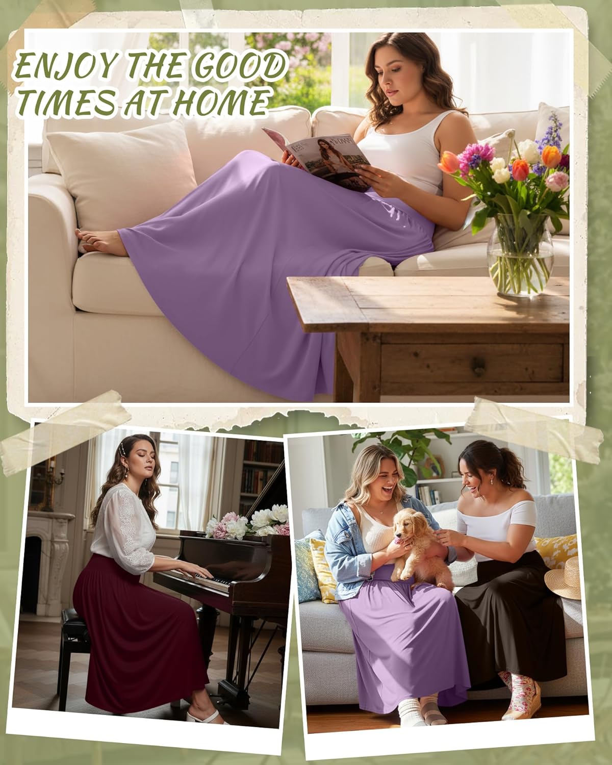 Ficerd 3 Pack Plus Size Maxi Long Skirts for Curvy Women, Ankle Length a Line Pleated High Waisted Summer Skirts with Pocket - Image 3