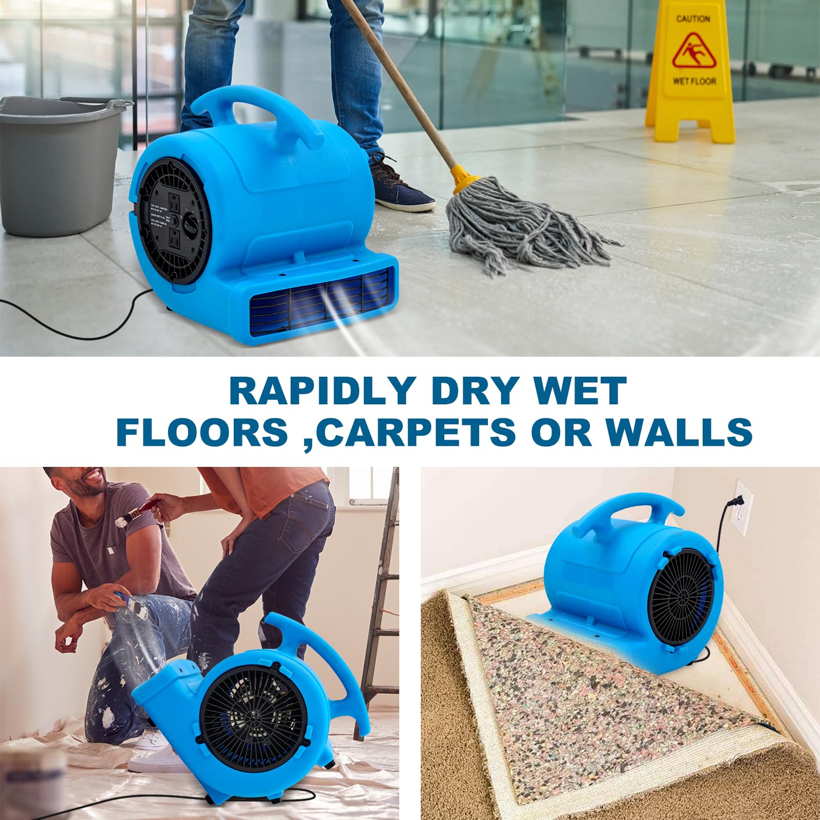 1/4hp 1000CFM 2 velocidades de aire Mover alfombra secador ventilador ventilador de piso (azul) 7
