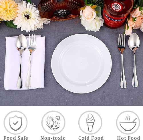 Miniatura 4 de 200 platos desechables de plástico con borde, platos de plástico duro para ensalada y postre de 7.5 pulgadas, platos resistentes para cenas, bodas,