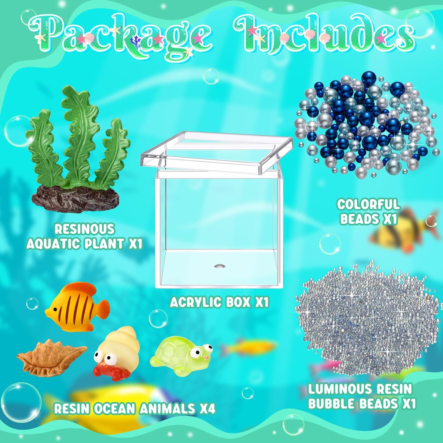 WinnerWhy Under The Sea DIY Tank Mini Turtle Figures Fish Figures Under The Sea Gift Set Ocean Animal Charms Summer Crafts