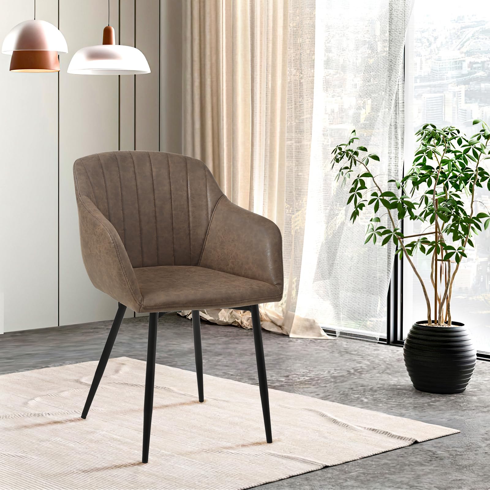 Goeurvant Sedie Sala da Pranzo con Seduta Imbottita Sedie Cucina Set da 6 Sedia da Cucina in PU con Gambe in Metallo, Marrone Scuro