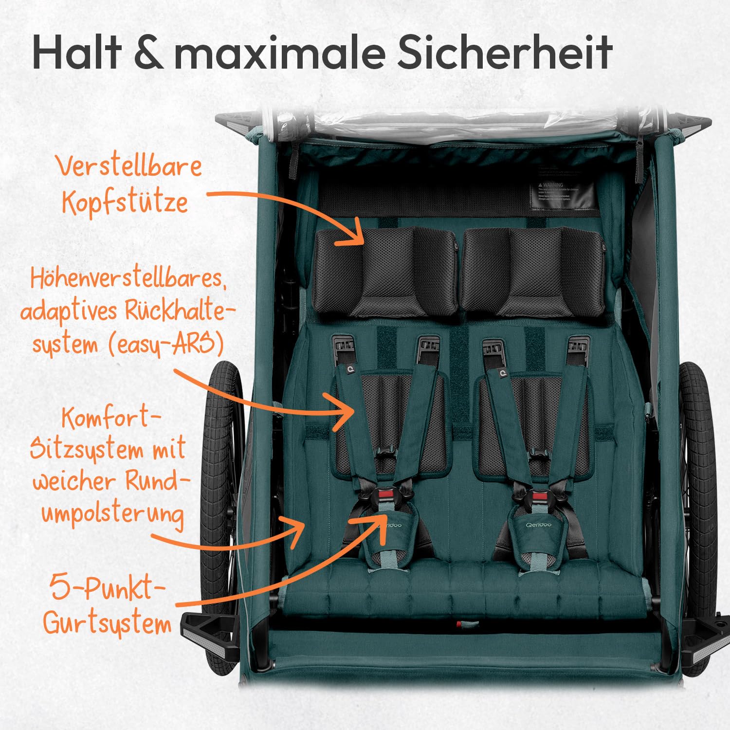 Qeridoo Kidgoo 2 | Fahrradanhänger 2 Kinder | Mit Federung & 3-in-1 Verdeck | Fahrrad Anhänger für Zwei | Komfortabel & Sicher | Hochwertiger Kinderfahrradanhänger & Jogger Kinderwagen