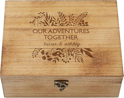 Let's Make Memories Caja de recuerdos de madera personalizada con tapa con bisagras, caja de recuerdos de madera, almacenamiento decorativo,