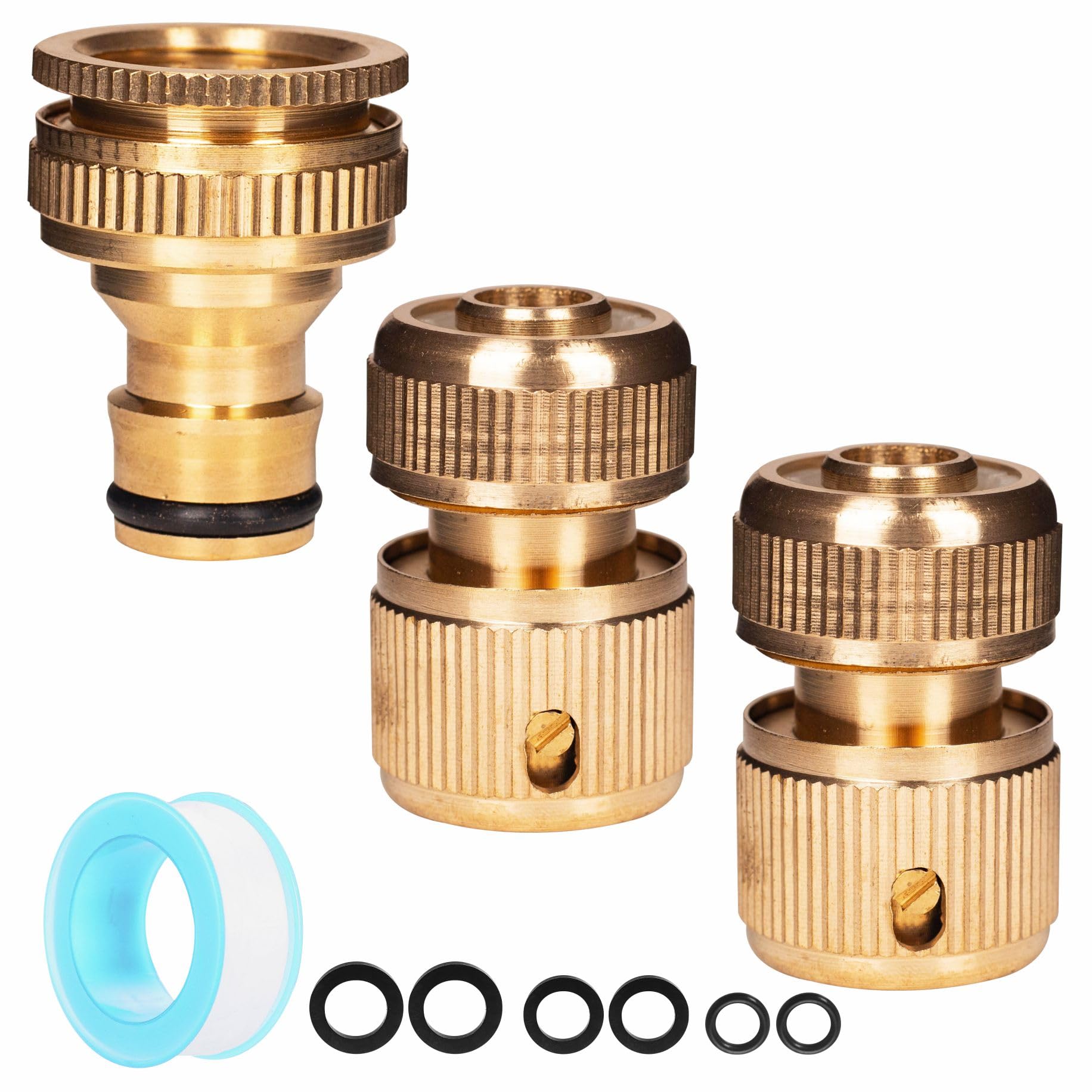 Brass Tap Connector, Kitchen Sink & Garden Hose Adapter, 22mm Female to 24mm Male Threaded Fittings