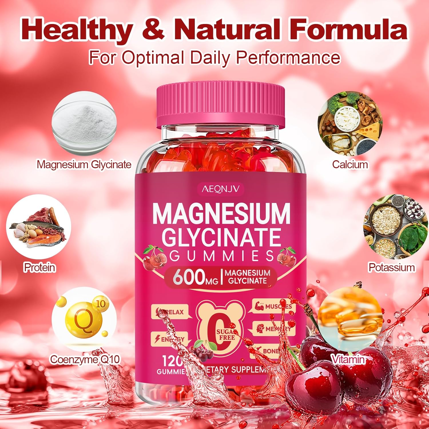 Magnesium Glycinate Gummies 600mg for Women and Men, High Absorption Magnesium Glycinate with Vitamin D, B6, and CoQ10 for Calm Support & Sleep, Sugar Free, Vegan, 120 Count - Image 5
