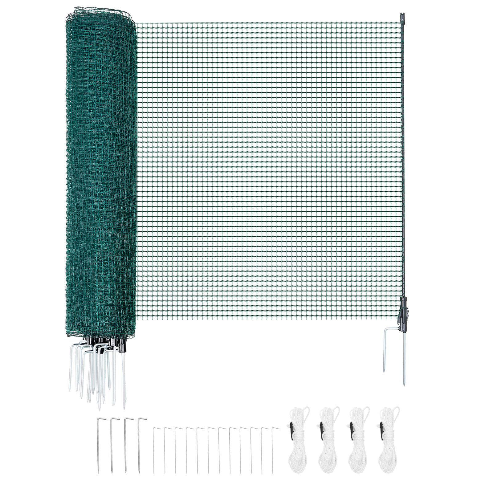 VEVOR Rete per Recinzione in Plastica, Recinzione Temporanea Flessibile con Pali 0,9 x 20 m, Rete di Sicurezza con Picchetti a Doppia Punta e Tiranti, Barriera Mobile da Giardino per Cani e Polli