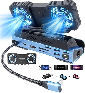 YCE 14 in 1 Dismantling Cooling Fans Steam Deck Docking Station with M.2 NVMe Enclosure,4K@60Hz,1000Mbs Ethernet,SD/TF,4 USB A,100 PD Charging 40Gbps Adapter for Steam Deck/Rog Ally/Switch/Legion Go