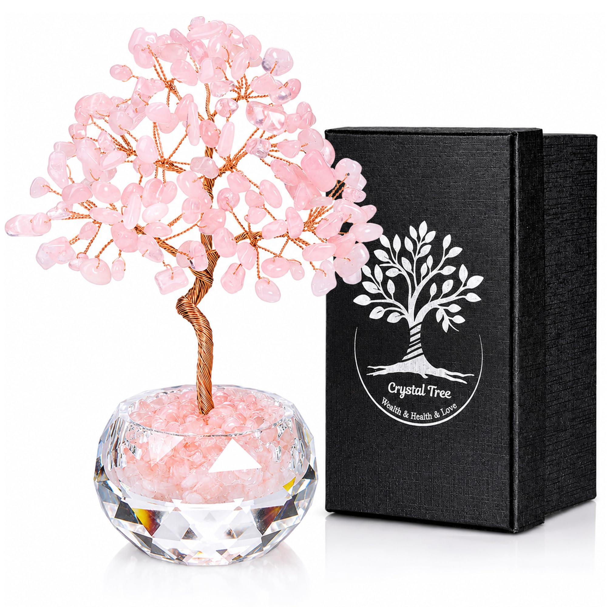 CrystalTears Rose Quartz Crystal Tree for Home Decor, Tree of Life Gifts