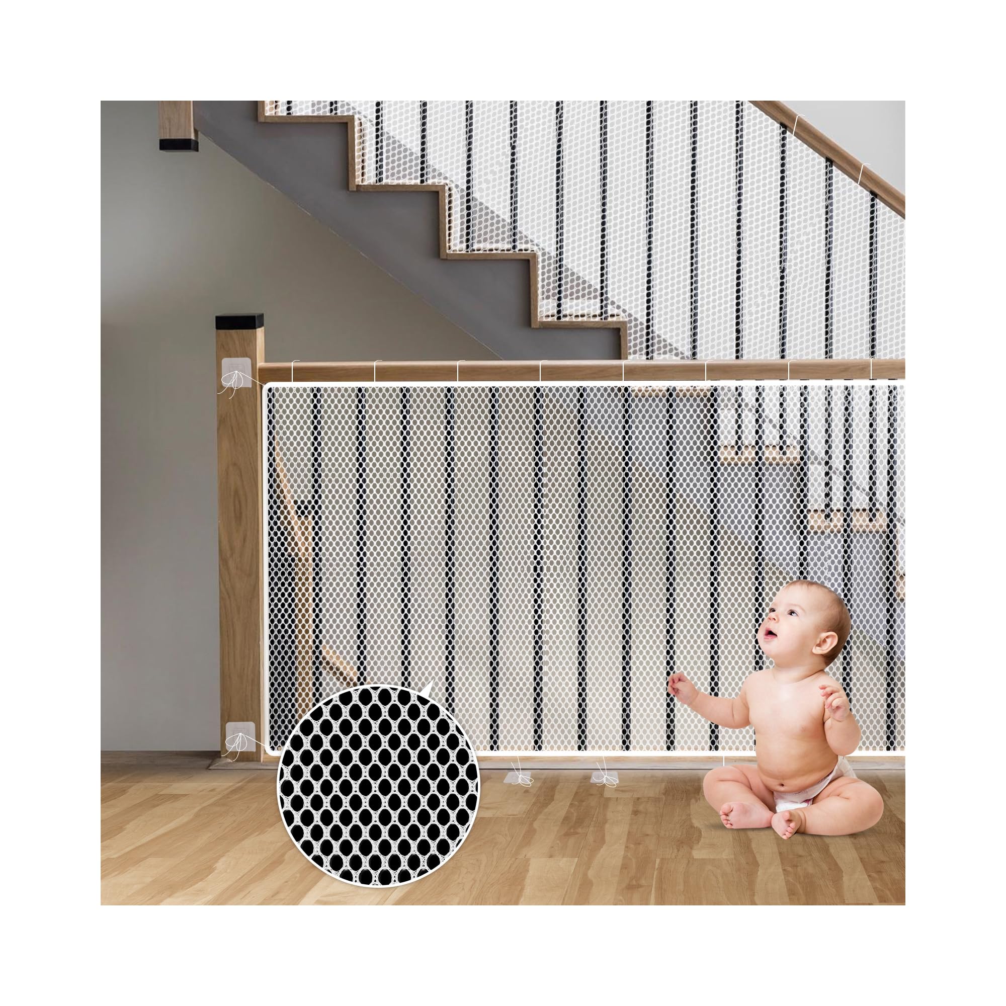 Treppen Schutznetz Kinder, Sicherheitsnetz Kinder, Balkon Schutznetz, Balkongeländer Treppen Sicherheitsnetz, Kinder Haustiere Spielzeug Schutznetz, 3 * 0,9 M, Weiß