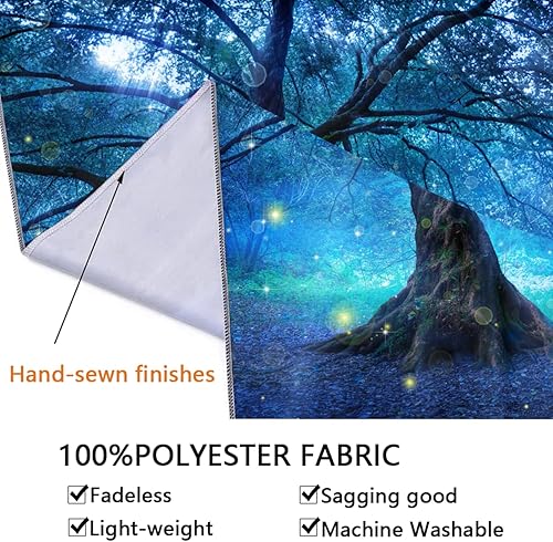 Miniatura 6 de QGKPL Tapiz de bosque azul con luz negra, tapiz de luciérnaga reactivo a los rayos UV para dormitorio, tapices que brillan en la oscuridad para