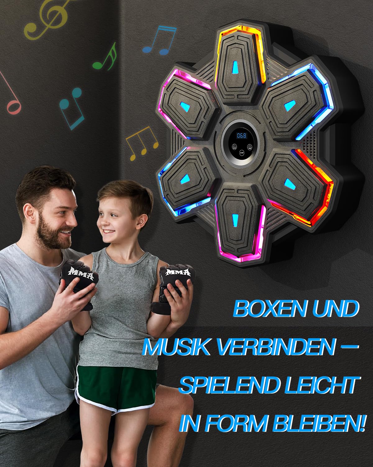 Music Boxing Machine, Cloudlike Weiche Ziele, 10 Geschwindigkeit und 9 Modi mit Boxhandschuh, LED-Licht mit Smart Bluetooth für Erwachsene und Kinder Übung