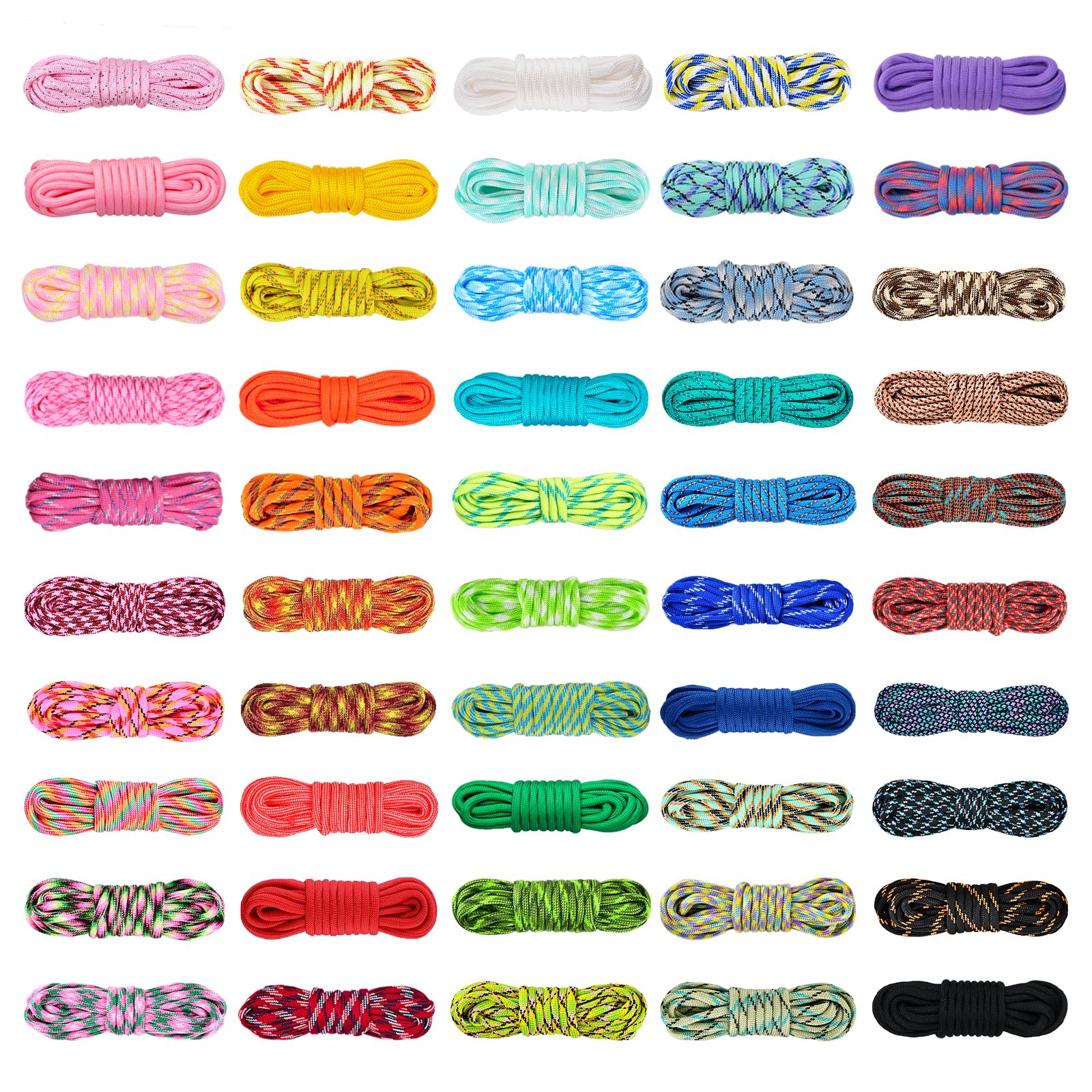 WEREWOLVES 50 Colors Paracord Combo Kit Multifunction Parachute Cord for Making Paracord Bracelets, Lanyards, Dog Collars (Mixed 1-Color)