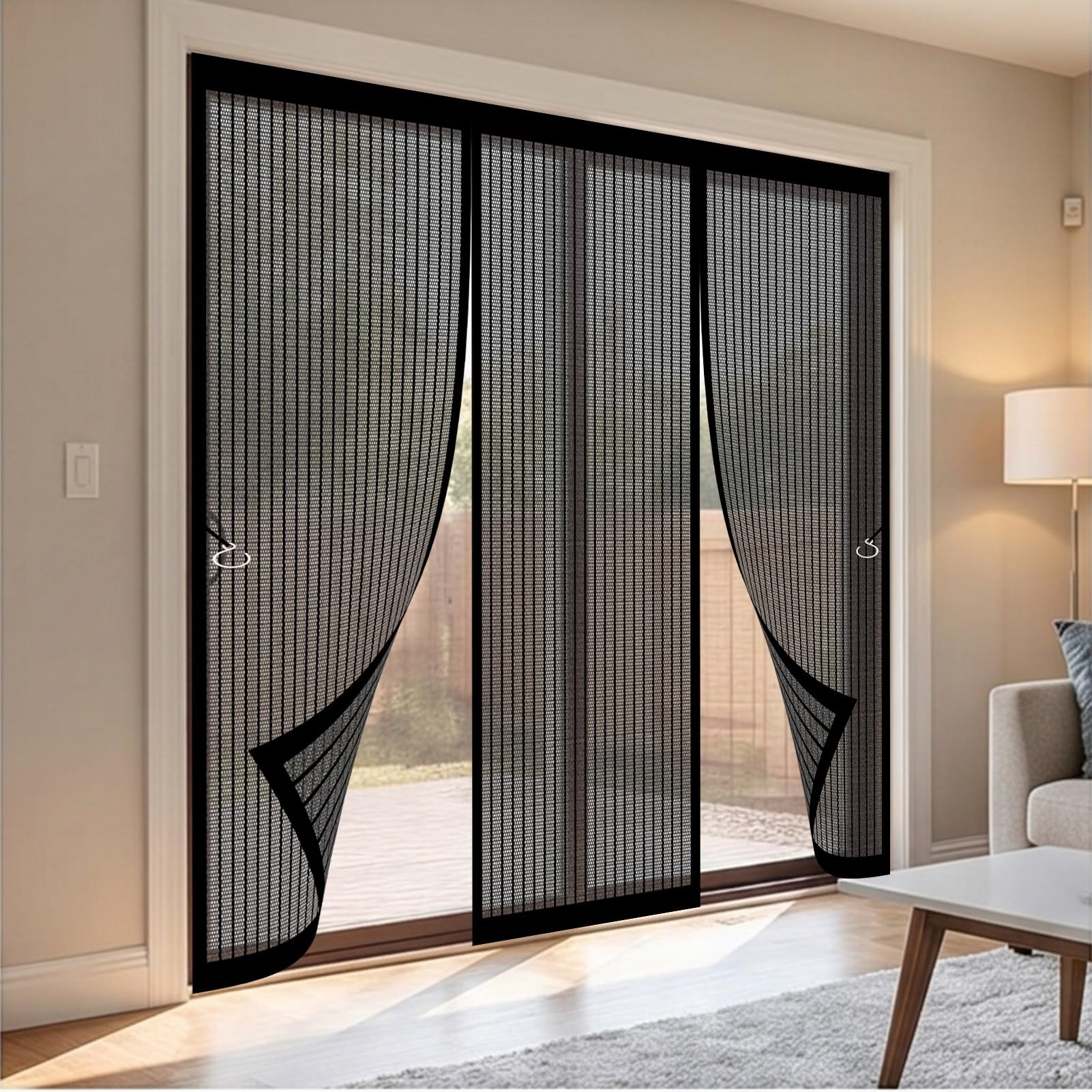 Magnetic Door Screen 194 x 240 cm Keeping Out Flies & Bug, Keep Fresh Air in Magnetic Fly Insect Screen Door Easy to Install Without Drilling for Balcony/Children's Room, Black