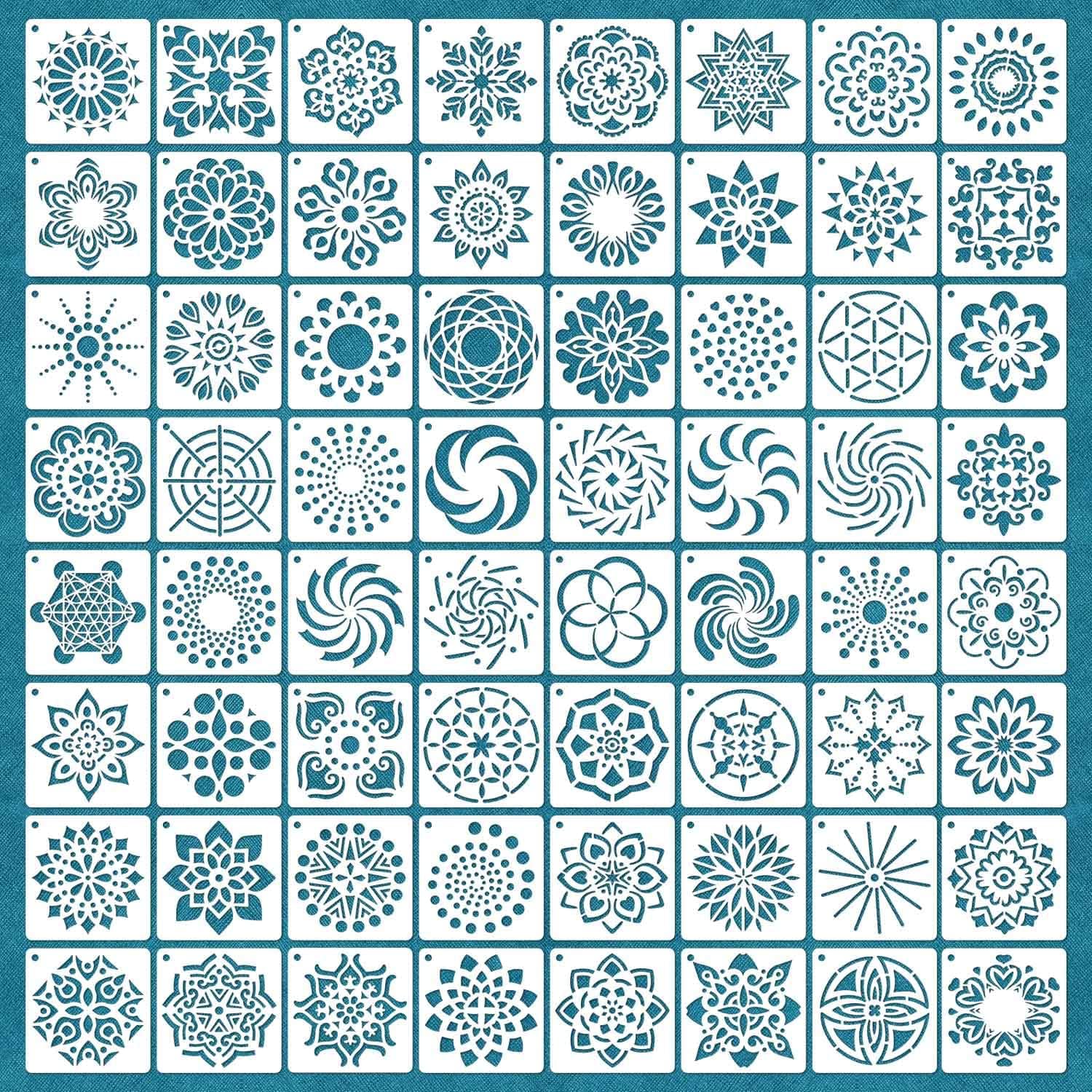 64 Pieces Stencils for Painting, Reusable Mandala Dot Stencil, Art Craft Template for Painting on Wood, Wall, Fabric, Rock, Chalkboard, Sign, DIY Art Scrapbook Projects(Mandala)