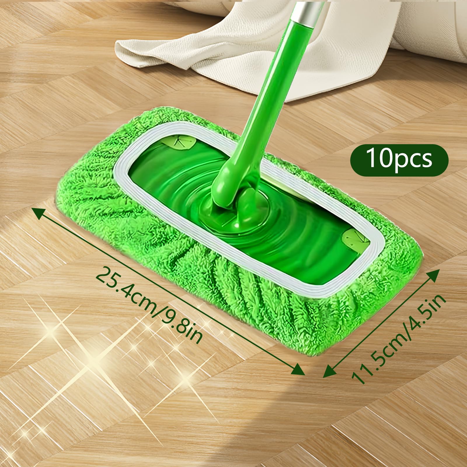 10 szt. ścierek wielokrotnego użytku do mopa podłogowego, zestaw pokrowców na mop, do mopa, na wilgoć i sucho, uniwersalne ściereczki do podłóg i okien, 25 x 11,5 cm