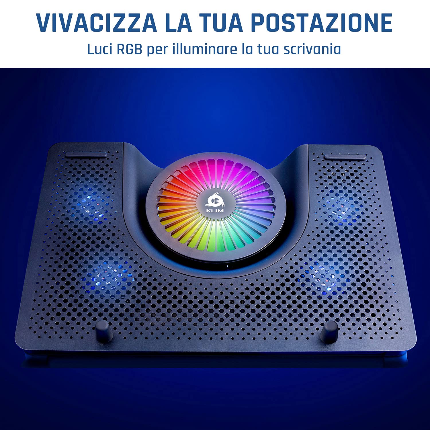 KLIM Nova - Base di raffreddamento RGB per PC portatili da 11" a 17" - Supporto di raffreddamento per laptop da gaming - USB - Stabile e silenzioso - Compatibile con Mac e PS4 - Novità Versione