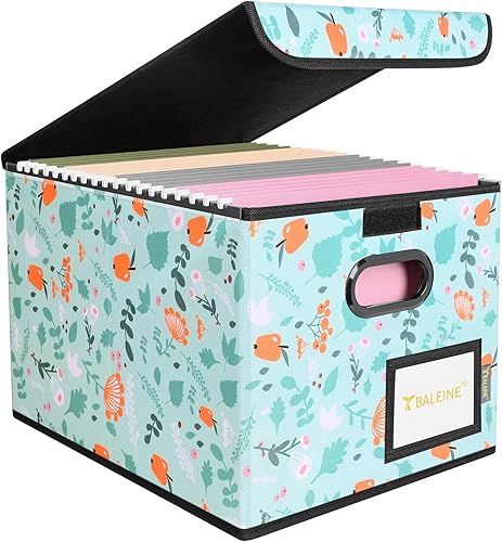 Miniatura 39 de BALEINE - Caja organizadora de archivos con tapa, organizador de carpetas plegable con riel de plástico, caja para carpetas colgantes para Gris
