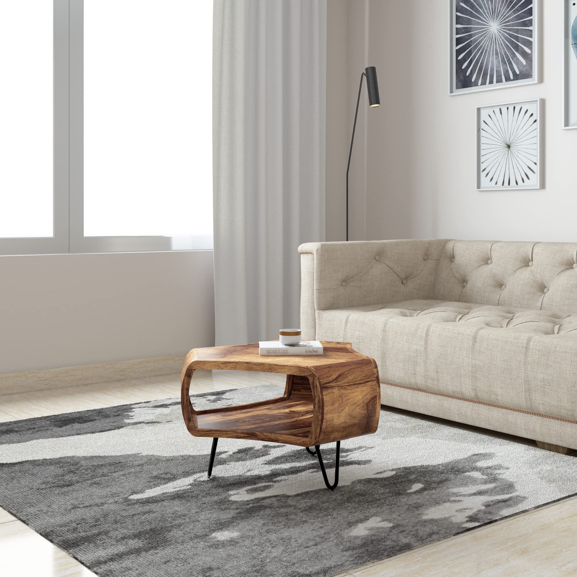 Amazon Brand - SolimoAmazon Brand - Solimo Jorins Coffee Table with Iron Legs (Sheesham Wood, Natural Finish)