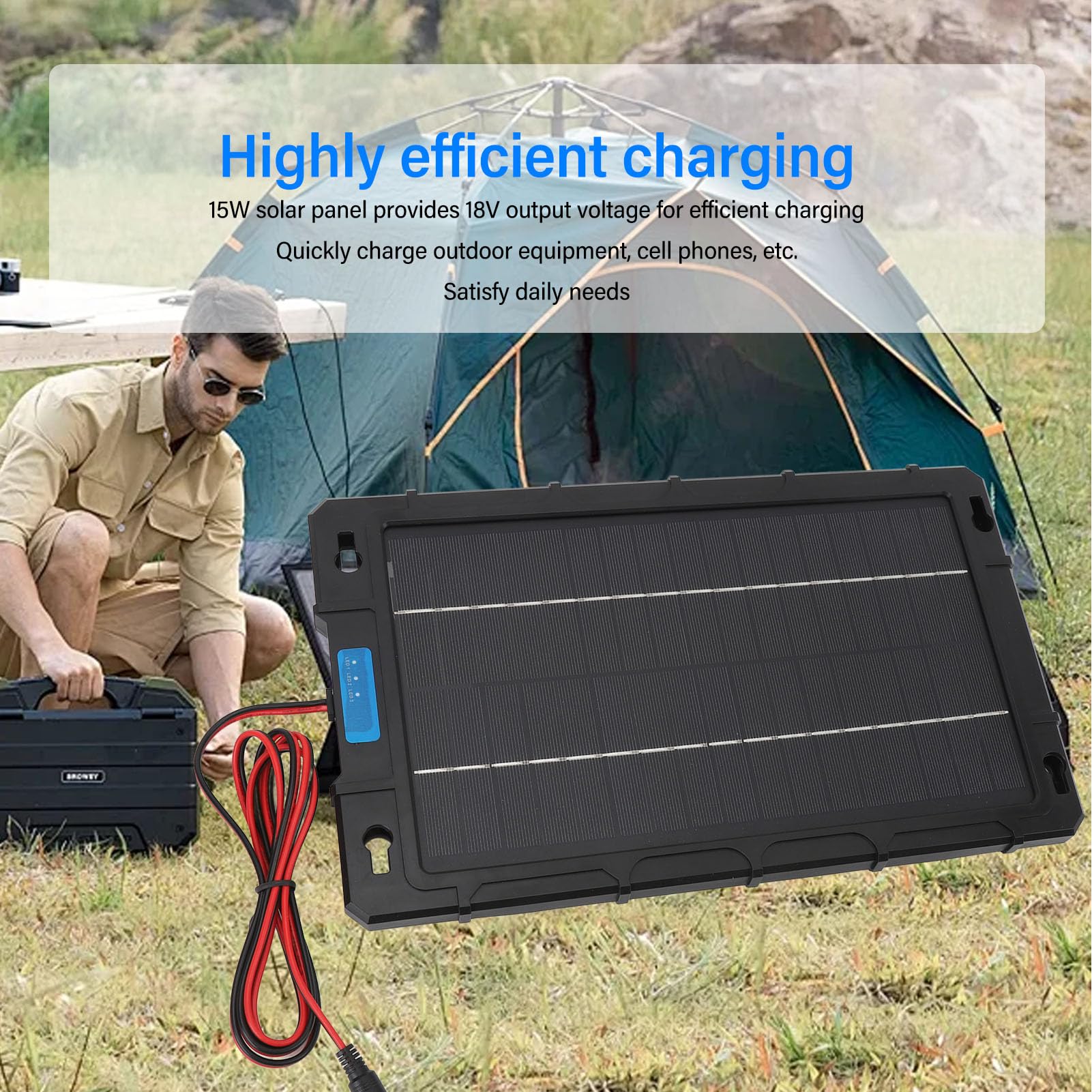 Panel Fotowoltaiczny 15W, Przenośna Ładowarka Turystyczna, Wydajny Panel Solarny Kempingowy, do Plecaka na Camping, Wędrówki, Podróże