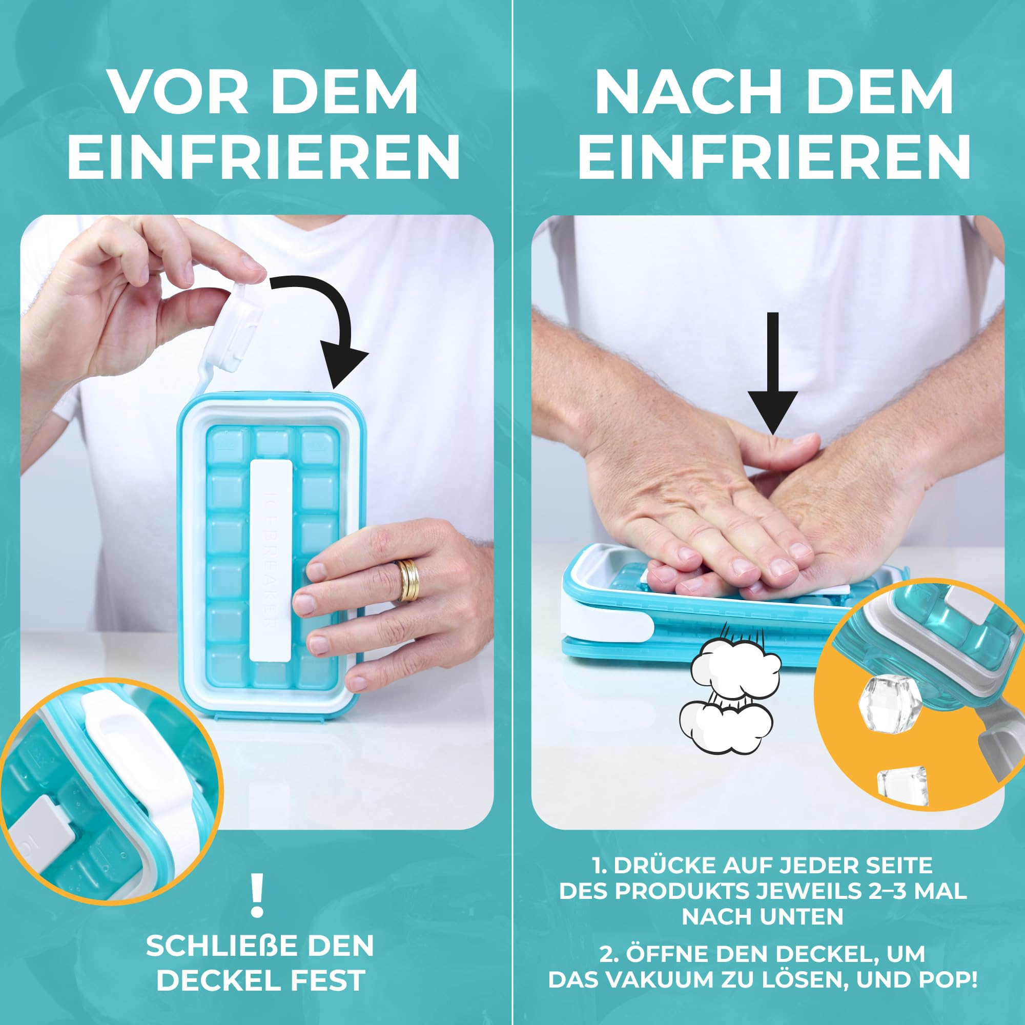 ICEBREAKER Stampo per cubetti di ghiaccio POP 2.0 - Crea e servire il ghiaccio senza toccare il ghiaccio - Il contenitore per ghiaccio igienico per il congelatore - Contenitore in silicone con
