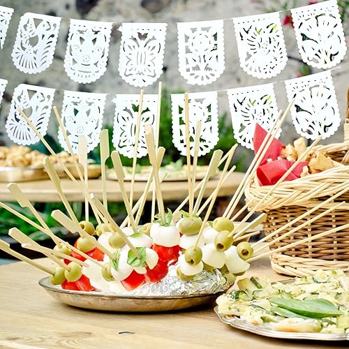 Miniatura 9 de Mini pancartas blancas, paquete de 5 guirnaldas de bandera de papel picado, decoración de fiesta, Cinco de Mayo, boda mexicana, martes de tacos con