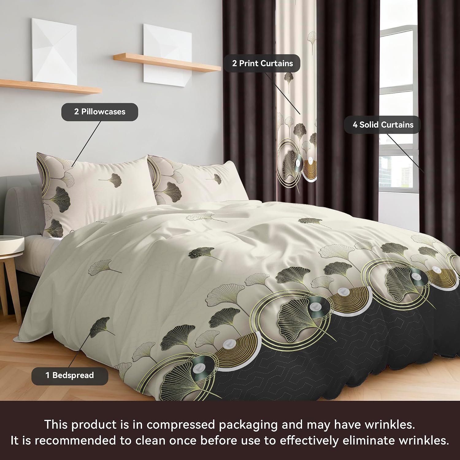 Deepsleep King Size Bedspread Set 9 Pieces, Ginkgo Leaf
