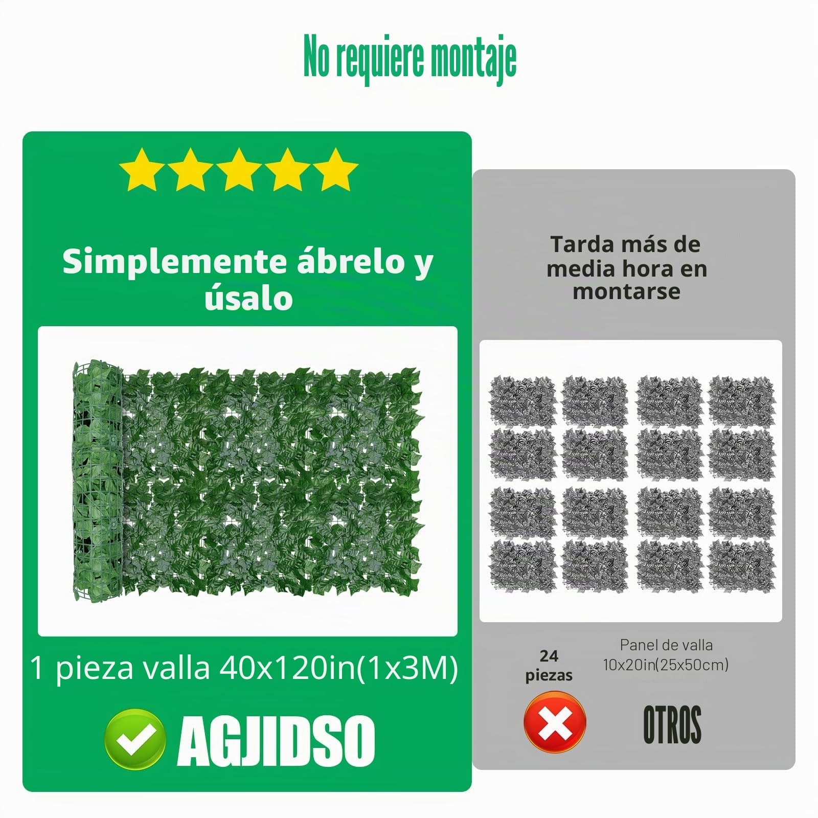 Rollo de valla de hiedra artificial, rollo de seto artificial de 3 m x 1 m, pantalla de privacidad para jardín, balcón, exteriores