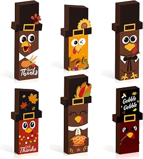 6Pcs Thanksgiving Turkey Decorations, Fall Centerpiece Table Decor 3D Sign