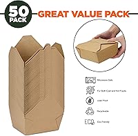 Vista 2 de Fit Meal Prep Paquete de 50 recipientes desechables de 48 onzas para llevar para microondas, cajas de papel kraft para llevar, contenedores