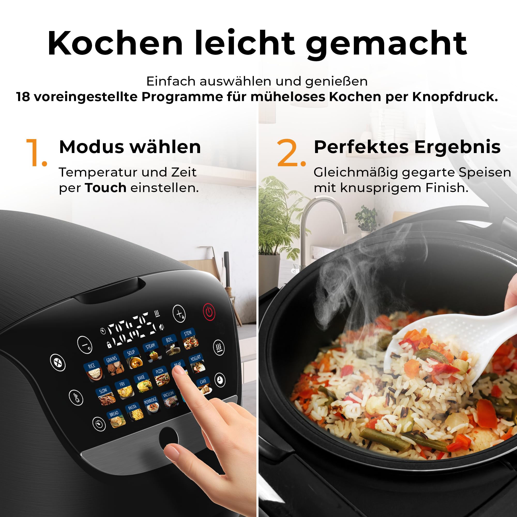 Balter Reiskocher, Multikocher mit 18 Programme, 4L Rice Cooker, Multicooker, Fuzzy-Logic, Dampfgarer & Slow Cooker, Warmhaltefunktion & Timer, inkl. Premium Topf, Zubehör & Rezeptbuch, klein