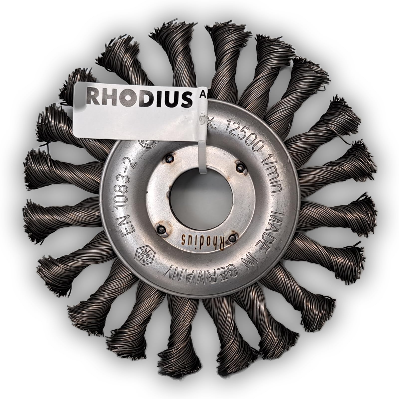 Brosse ronde torsadée Rhodius en acier industriel pour un ébarbage haute précision