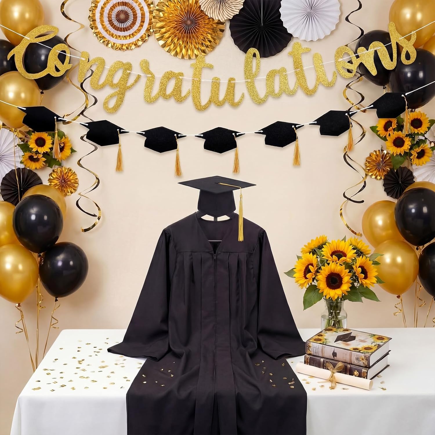 Xuhal Graduation Cap and Gown Display Stand with Banner Adjustable 20-34 Inch Garment Hanger Graduation Gown Jersey Display Rack Shirt Mannequin Stand for Grad Clothing Dress Party Supplies